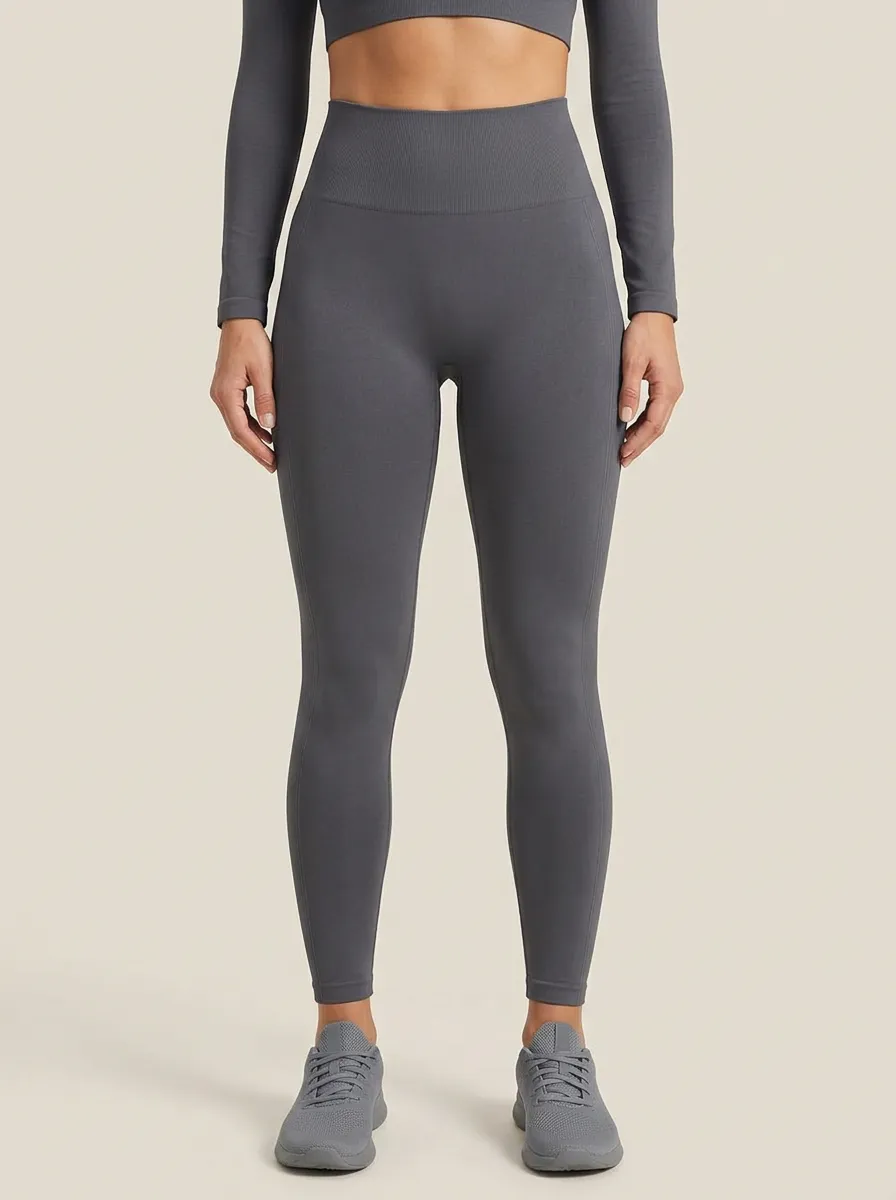 Women's Outer-Leg-Ribbed Full-Length Seamless High-Rise Leggings