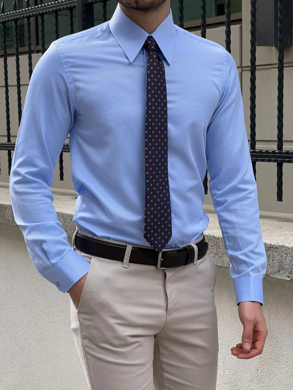 Modern Point Collar Slim Fit Cotton Casual Shirt