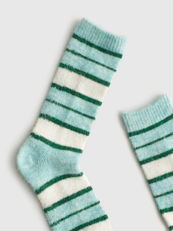 Aqua-Green Striped Crew Socks