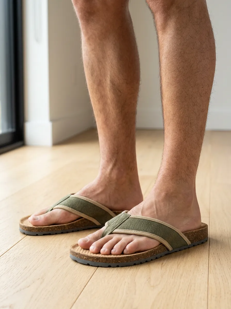 Men's Classic Casual Cork Patterned Casual Strap Flip Flops
