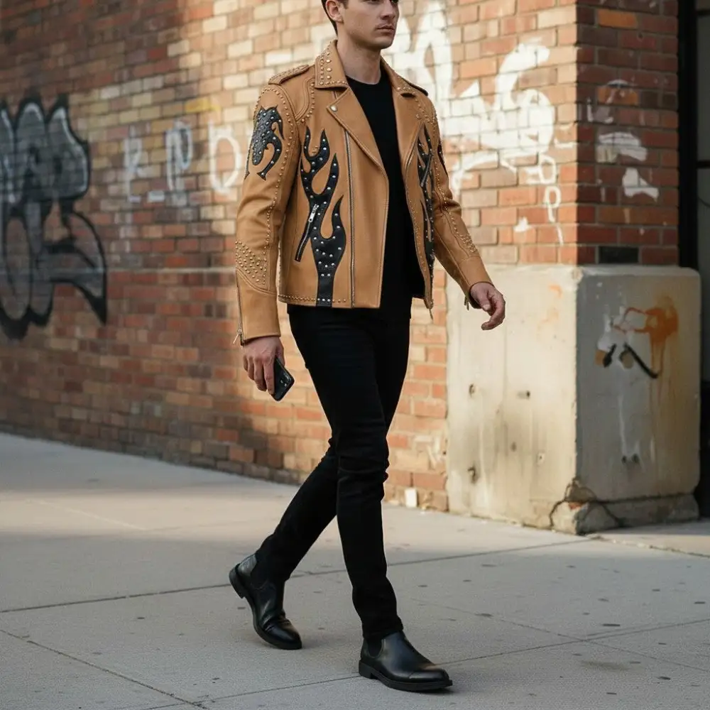 Refined Cowhide Biker Motorcycle Studded Jacket