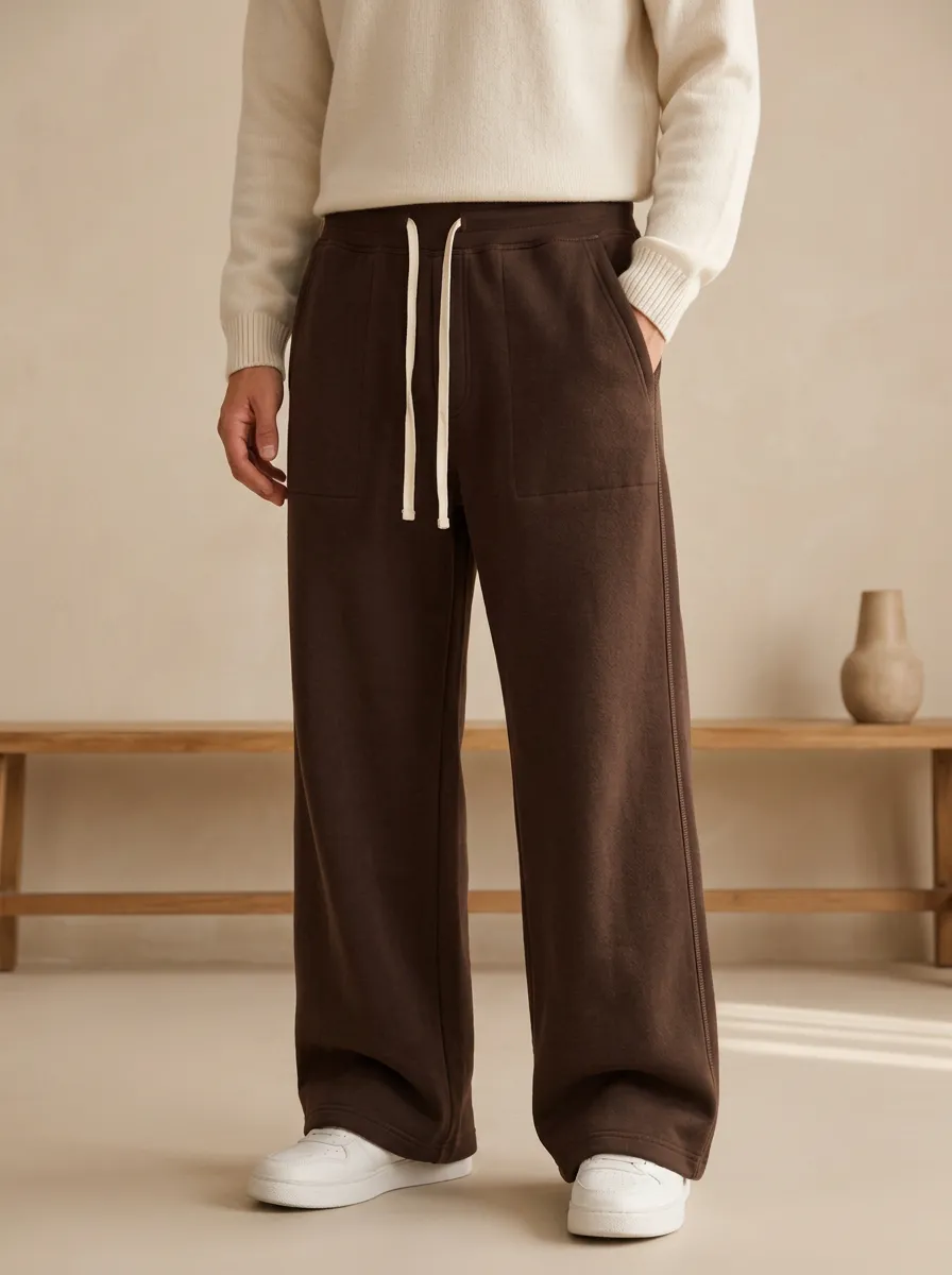 Unisex Polished Drawstring Wide-Leg Sweatpants