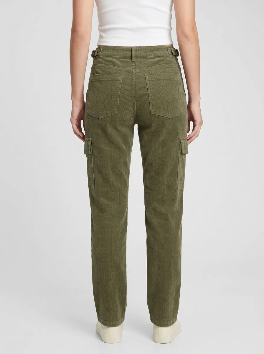 Women's Utility-Pocket High-Rise Cargo Corduroy Pants