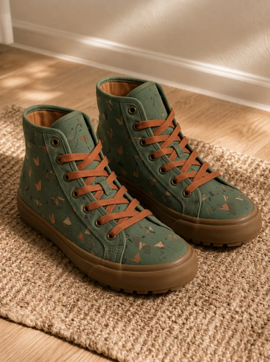 Men's Geometric Origami Bird Printed Canvas High Top Shoes