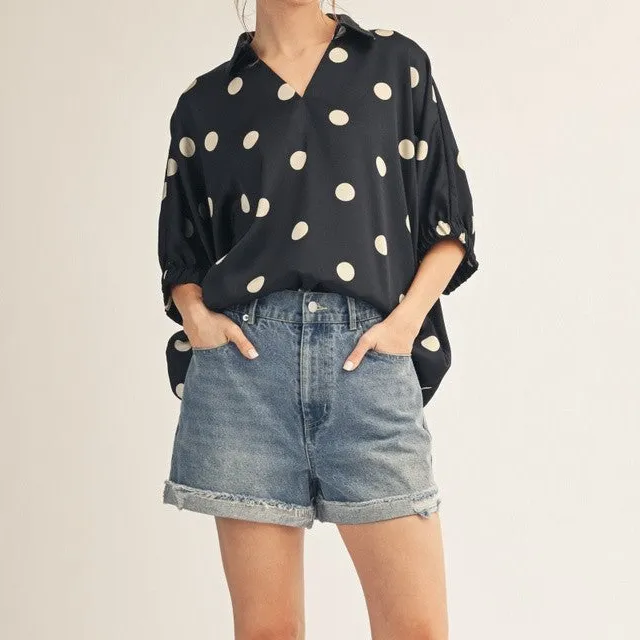 Textured Polka Dot Satin Top