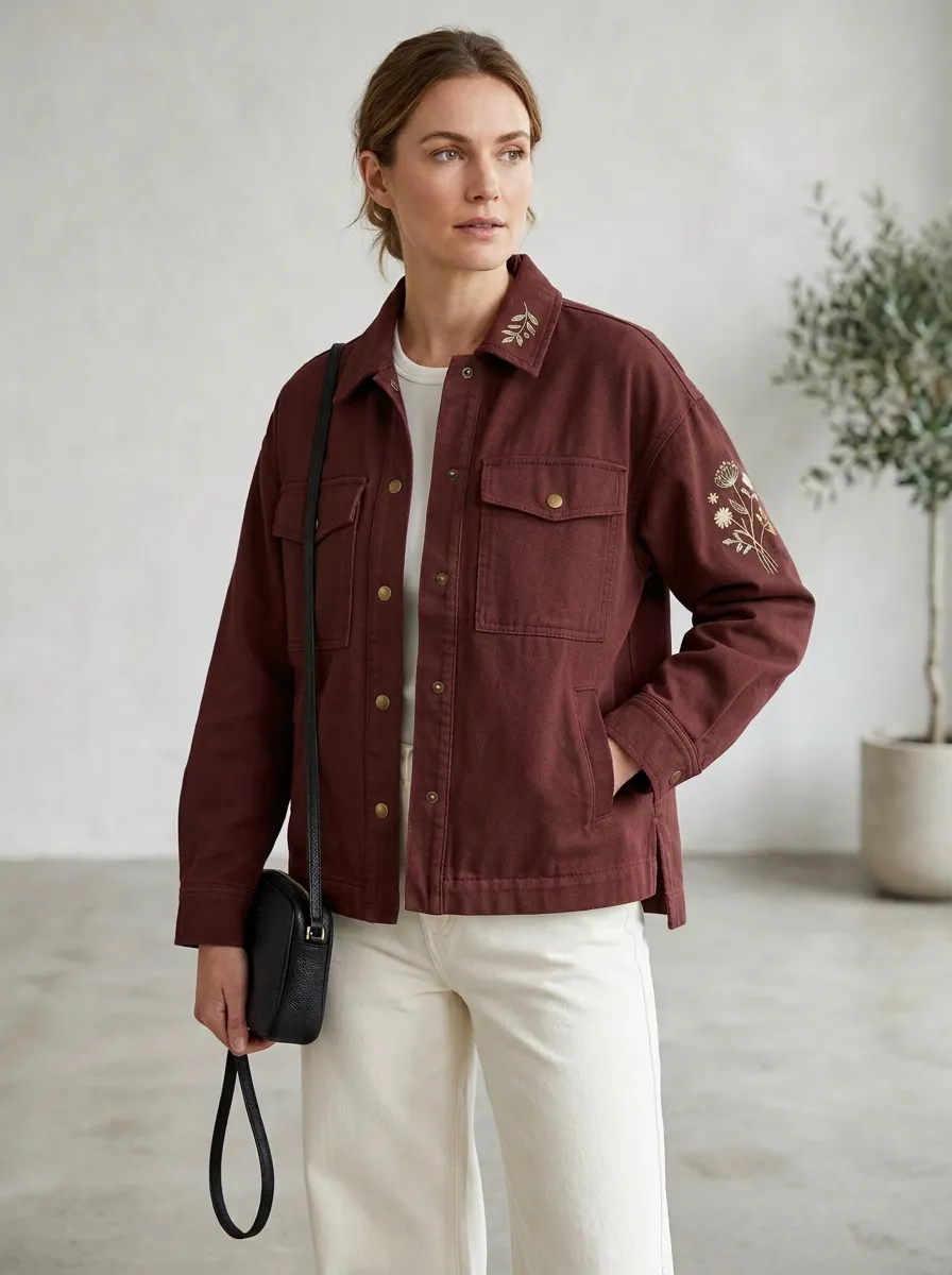 Women's Botanical Floral Embroidered Printed Jacket