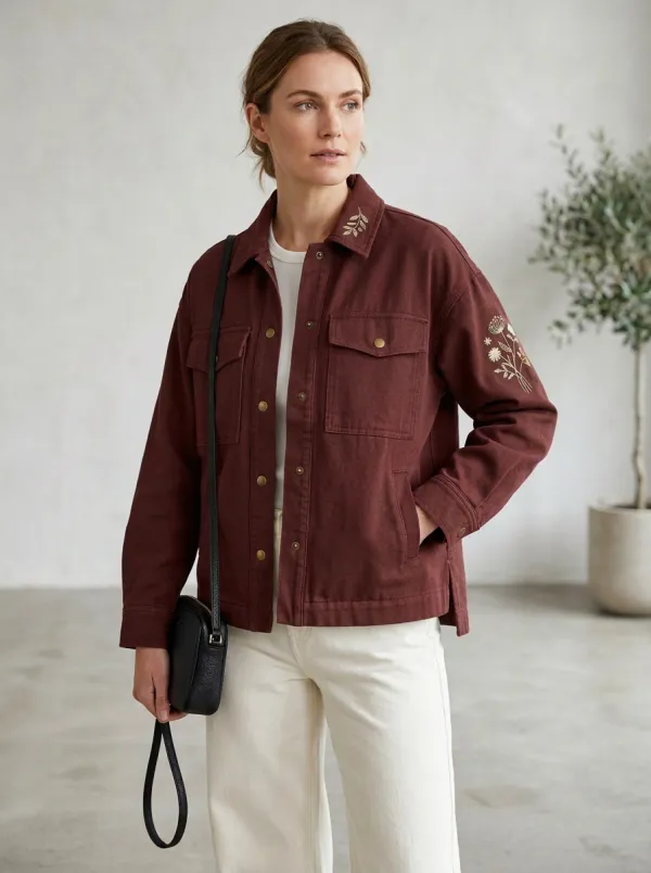 Women's Botanical Floral Embroidered Printed Jacket