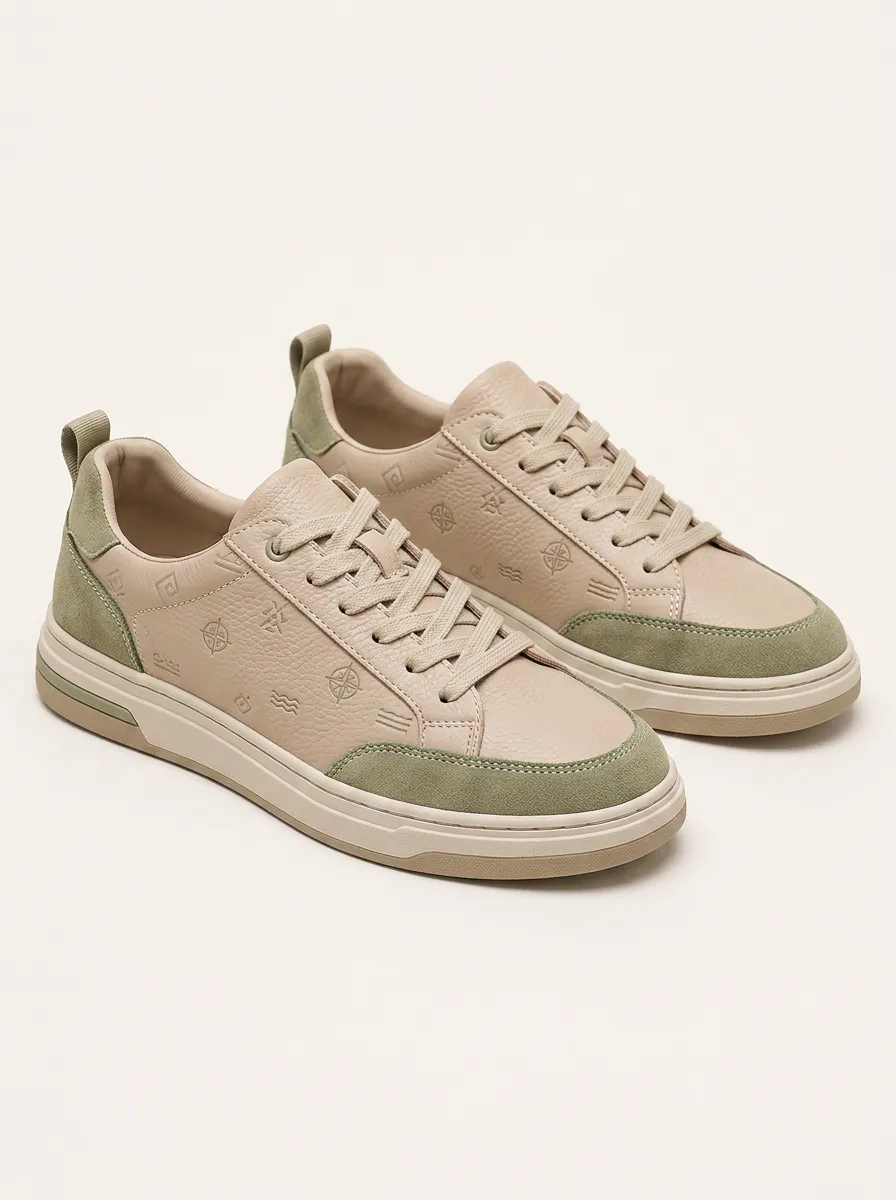 Men's Minimalist Compass Symbol Embossed Printed Sneakers