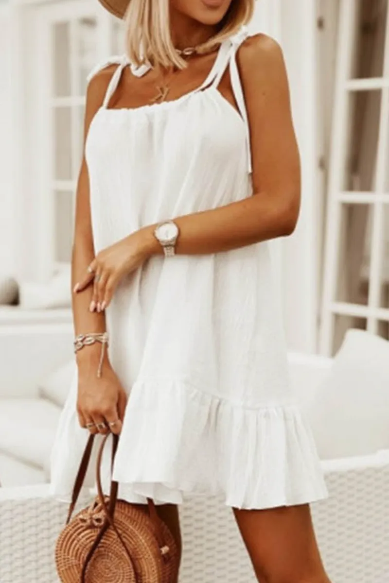 Textured Ruffle Trim Square Neck Mini Dress