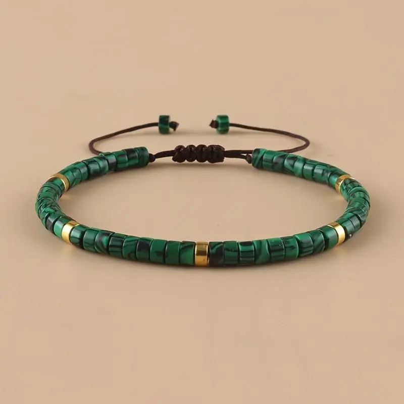 Bohemian Malachite Bead Bracelet And Adjustable Cord