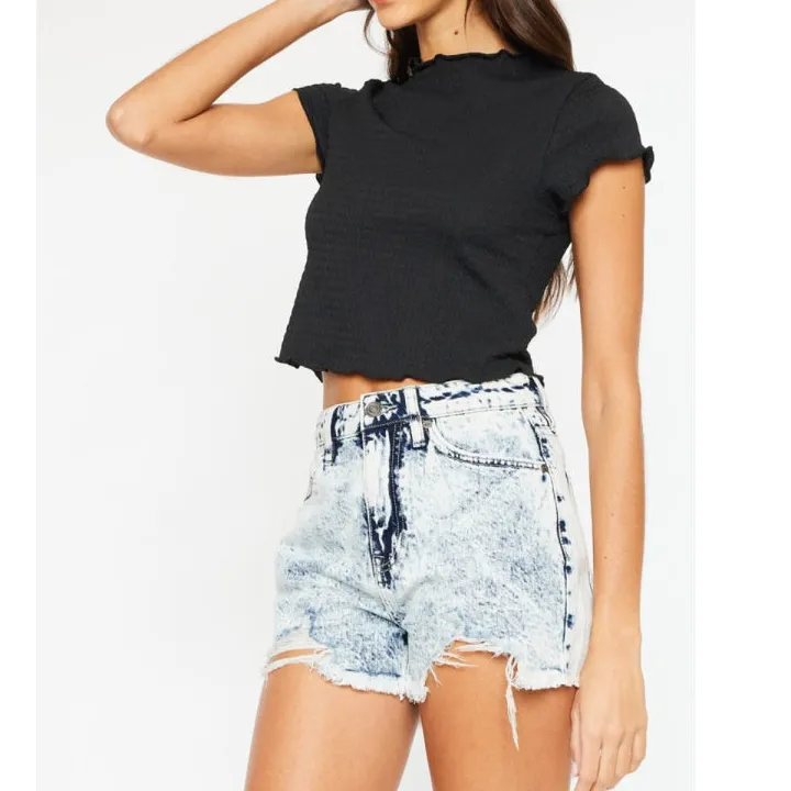 Full Size Distressed High Waist Denim Shorts