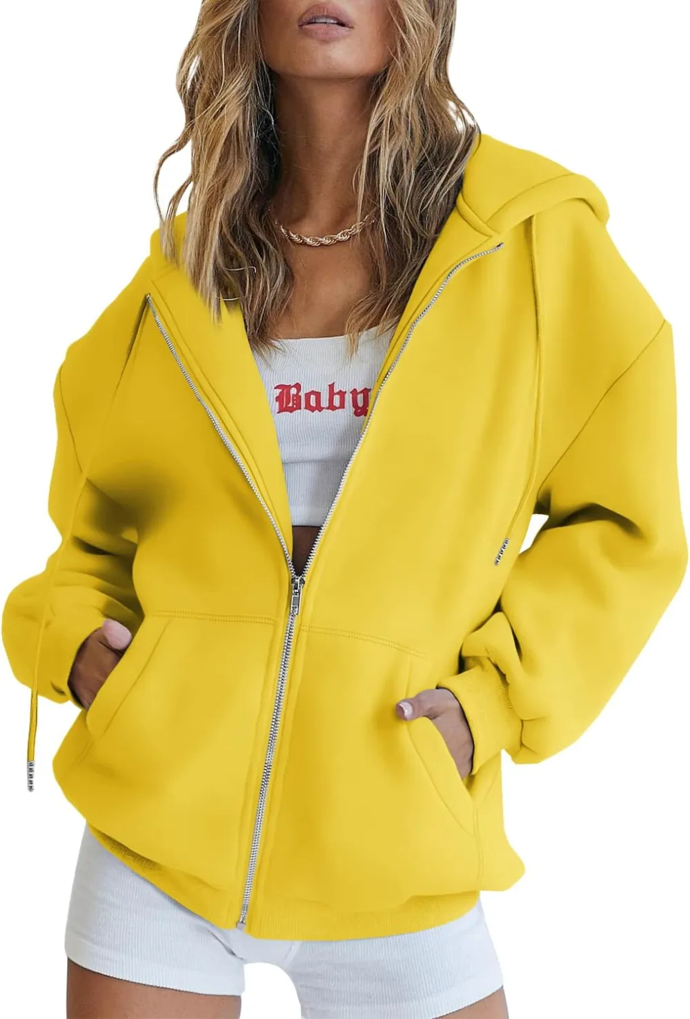 Women's Cute Hoodies Teen Girl Fall Jacket Oversized Sweatshirts Casual Drawstring Zip Up Y2K Hoodie with Pocket