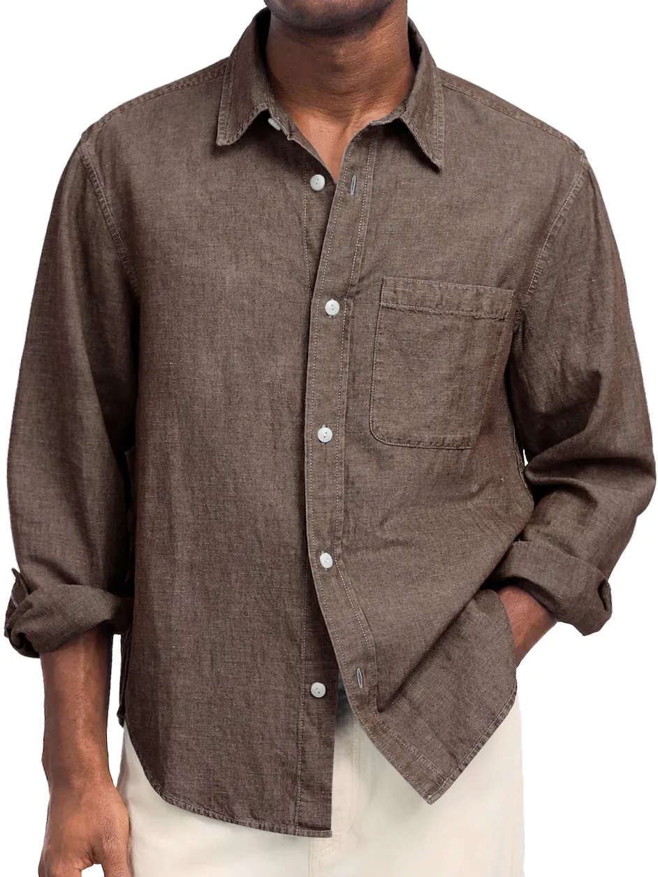 Cotton Linen Open Collar Shirt