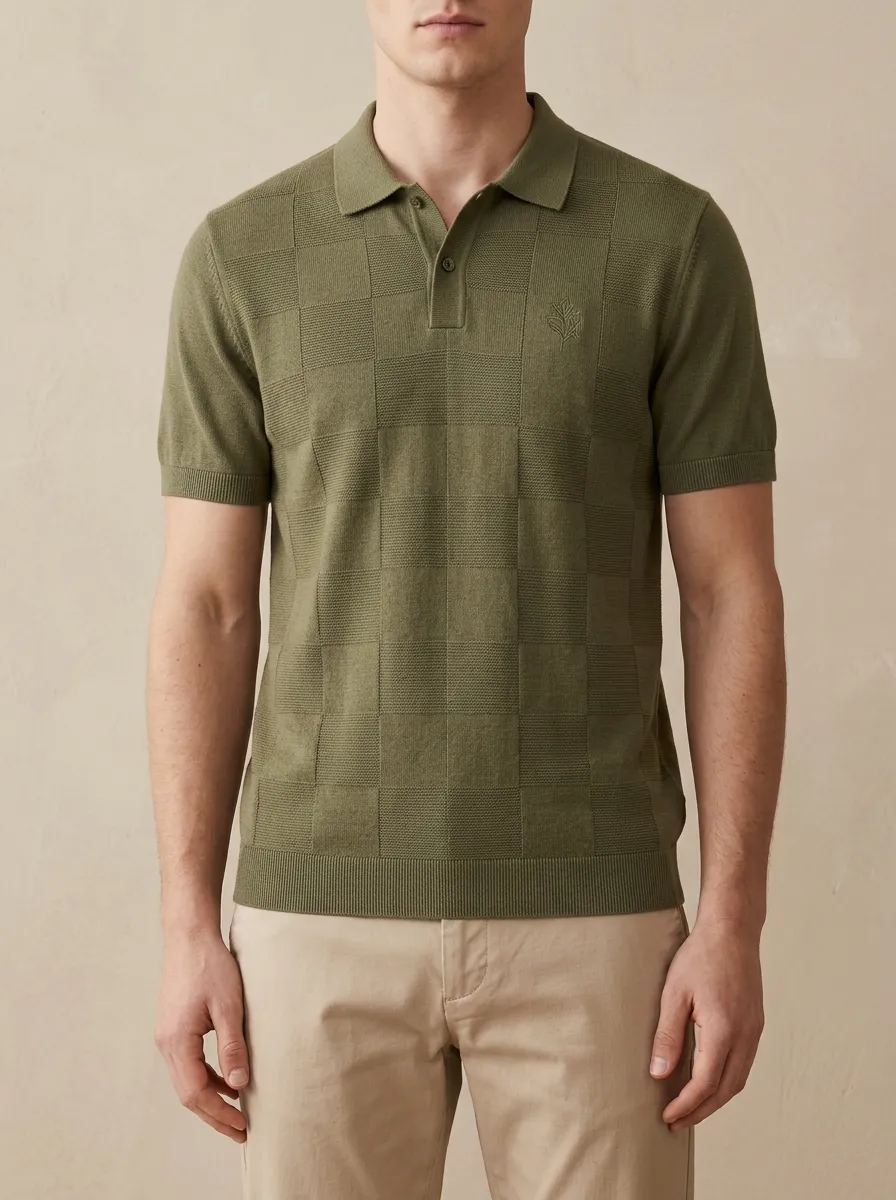 Checkerboard Knit Men's Polo Shirt
