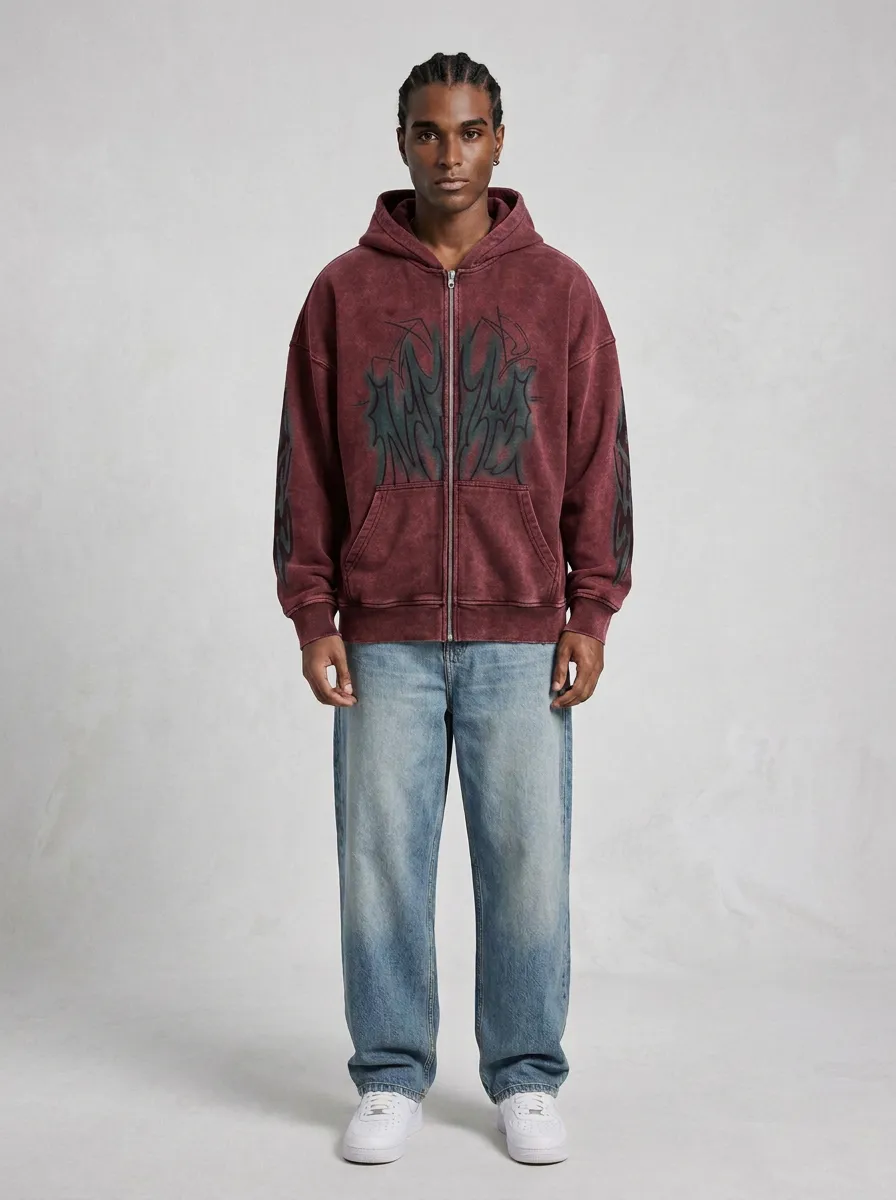 Men's Streetwear Gothic Tribal Graphic Printed Zip-up Hoodie