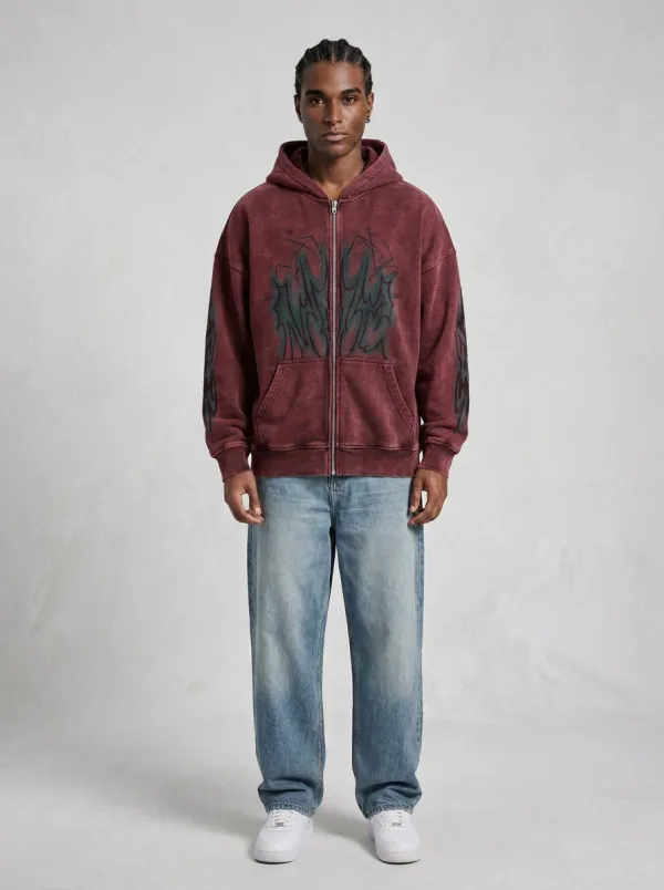 Men's Streetwear Gothic Tribal Graphic Printed Zip-up Hoodie