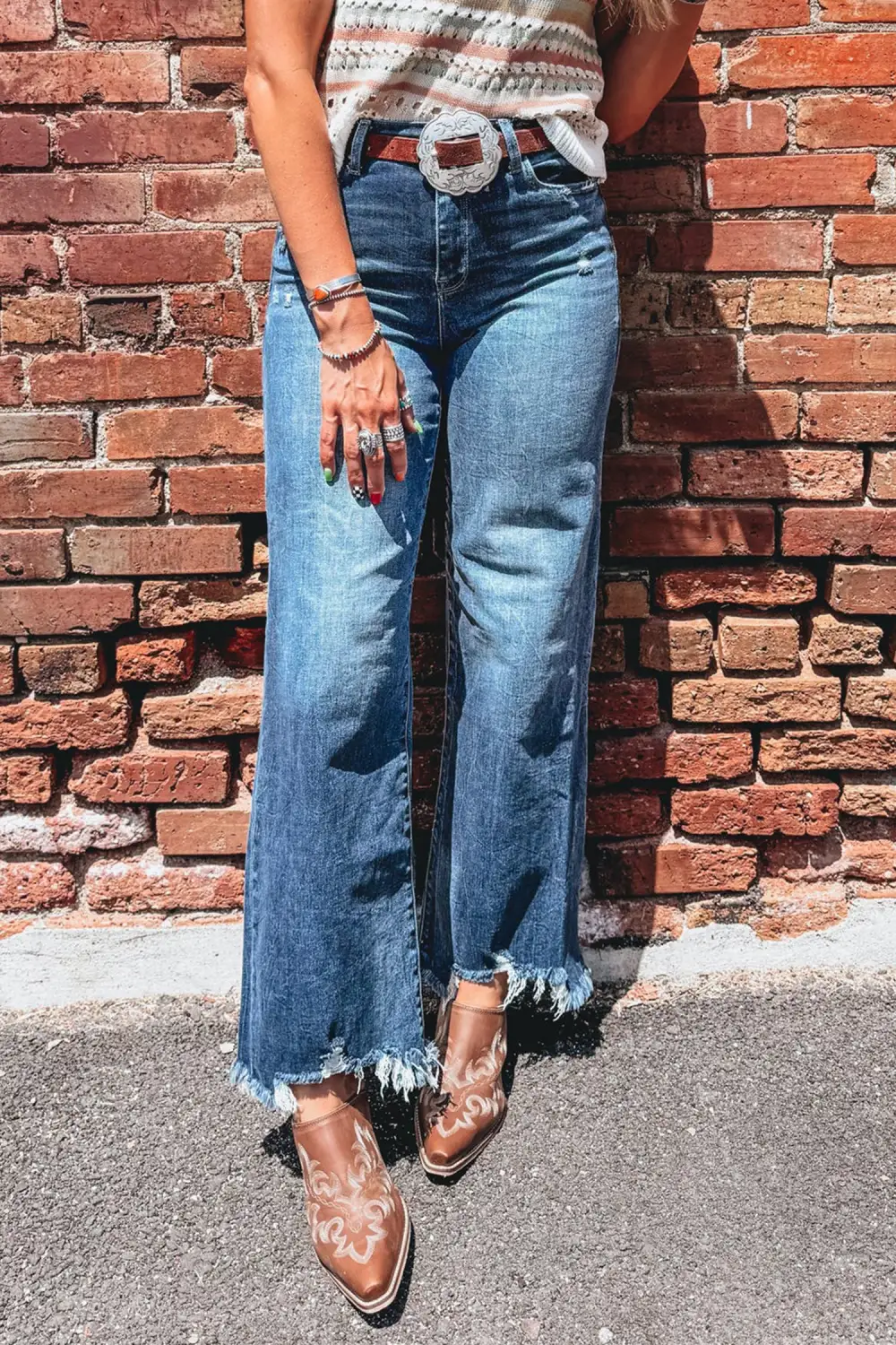Women's High Waist Frayed Hem Flare Jeans