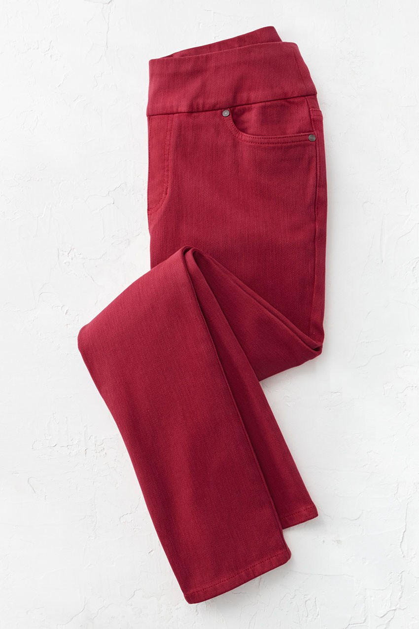 Knit Denim Mid Rise Slim-Leg Ankle Jeans