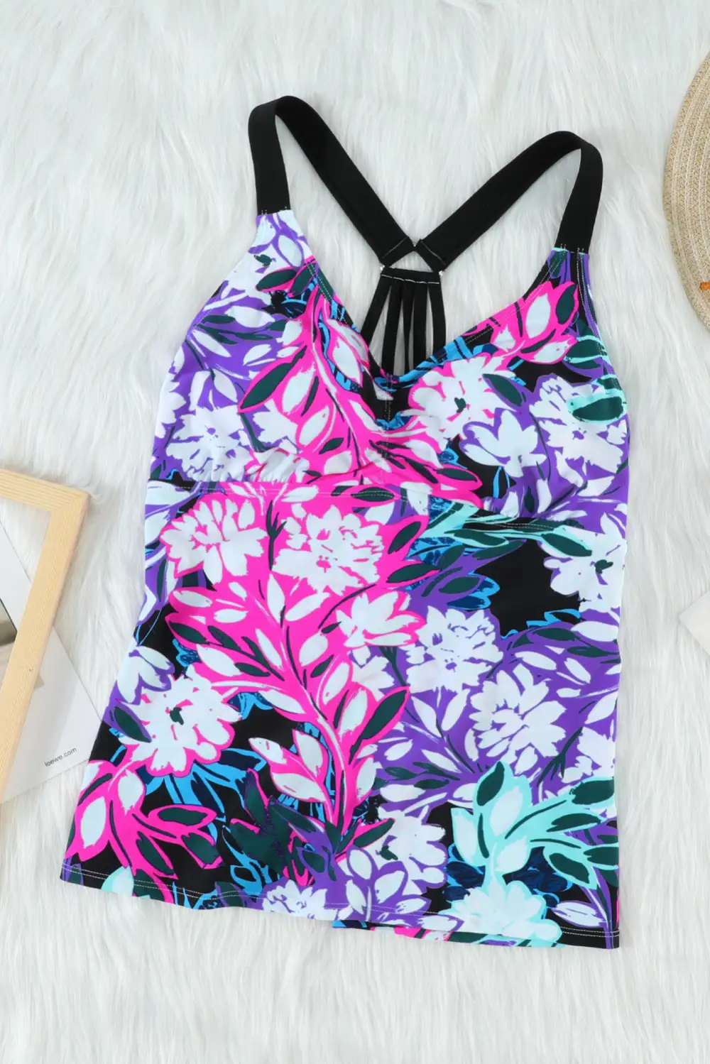 Swimwear Floral Printed Strappy Racerback Tankini Swim Top