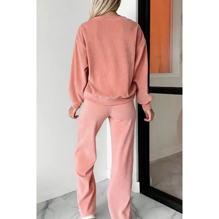 Lightweight Round Neck Long Sleeve Top and Pants Set