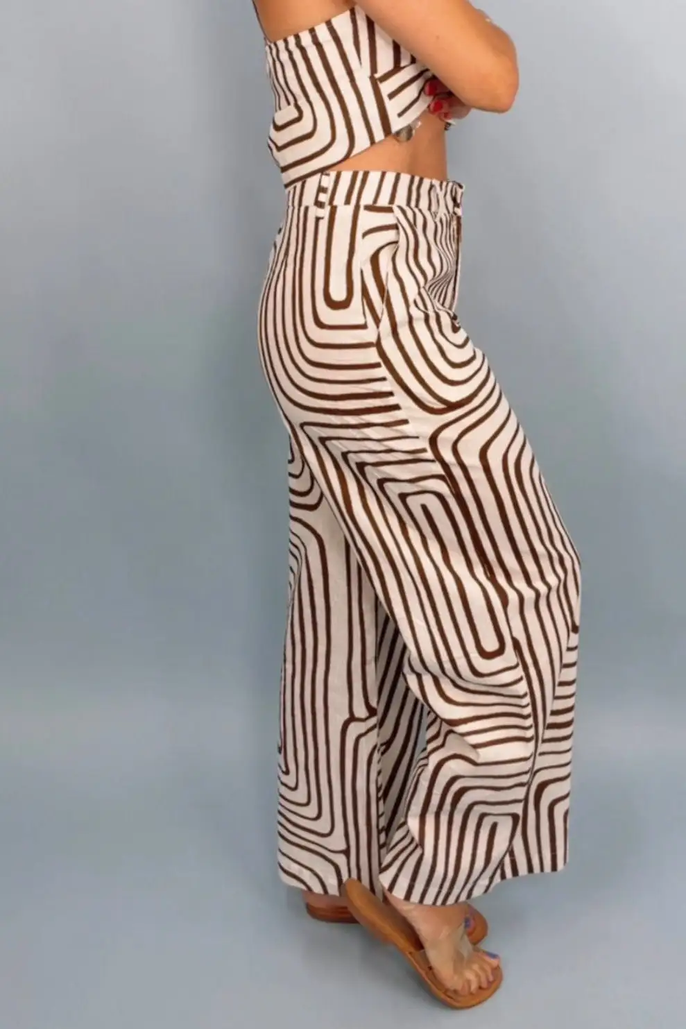 Wide Leg Elastic Waist High Rise Pants
