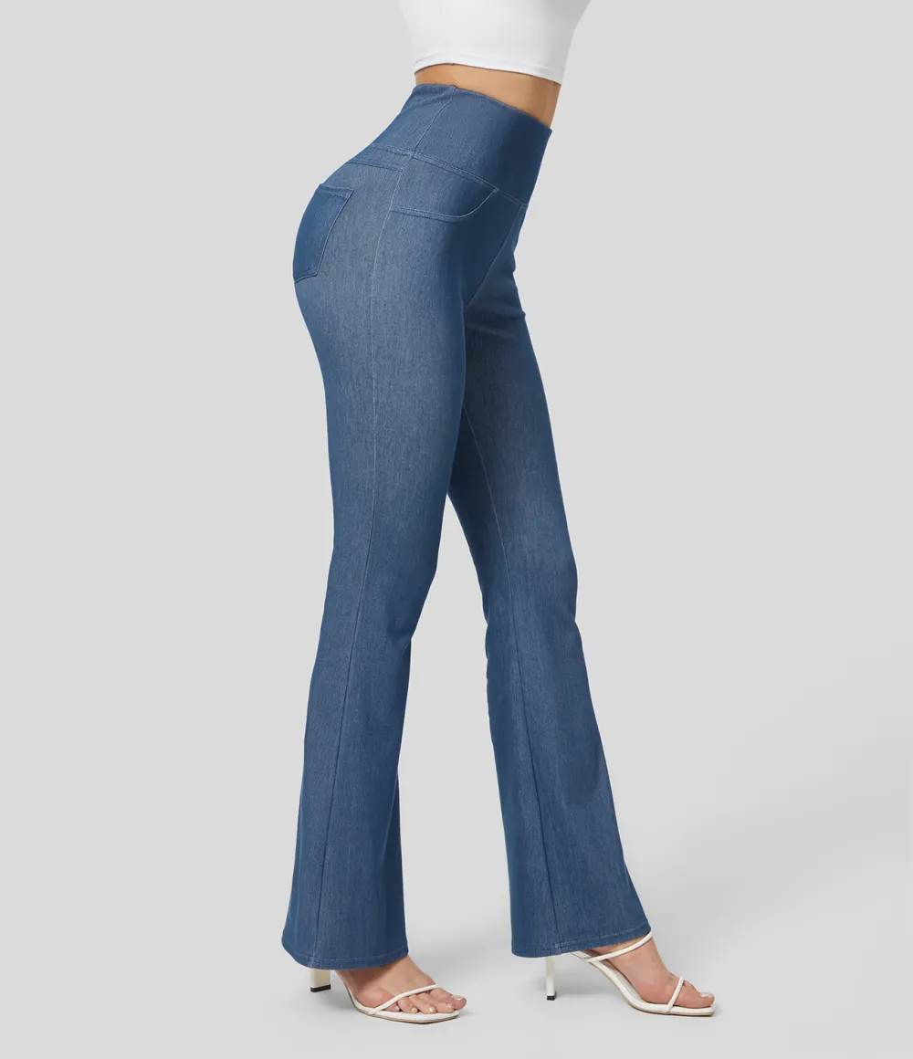 Magic High Waisted Back Pocket Stretchy Knit Denim Casual Flare Leggings