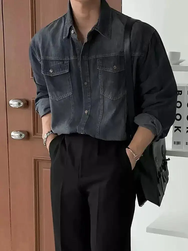 Faded Button-Front Denim Shirt