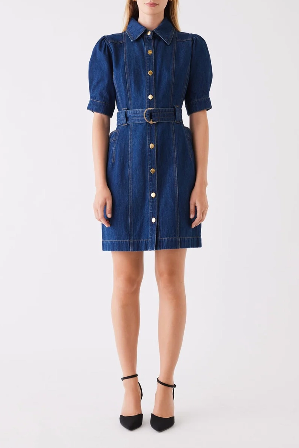 Indigo Denim Button - Front Mini Dress