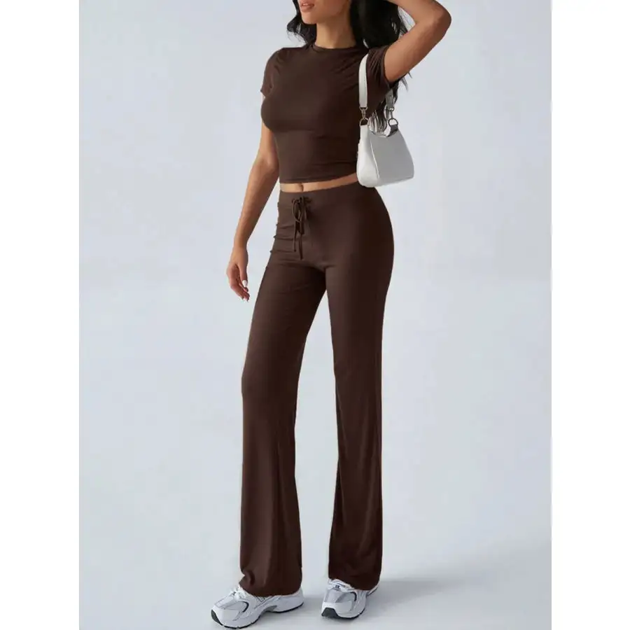 Everyday Round Neck Short Sleeve Top and Pants Set