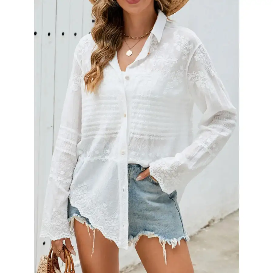 Button Down Collared Neck Long Sleeve Shirt