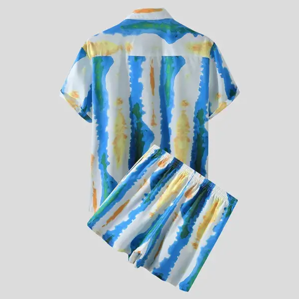 Short Sleeve Button Up Printed Shirt And Shorts Set