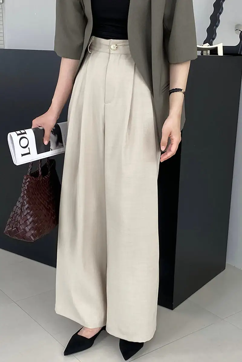 Polyester Wide Leg Button Front Trousers