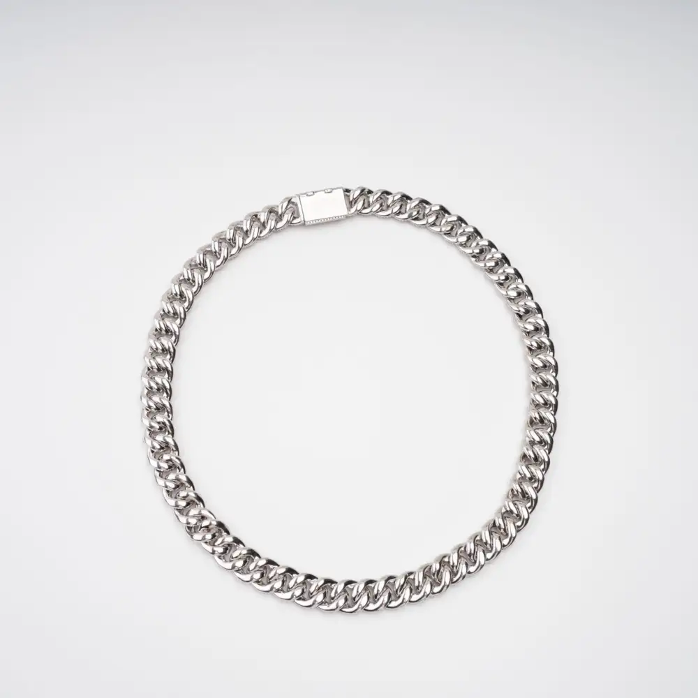 Silver Tone Cuban Link Crystal Embellished Necklace