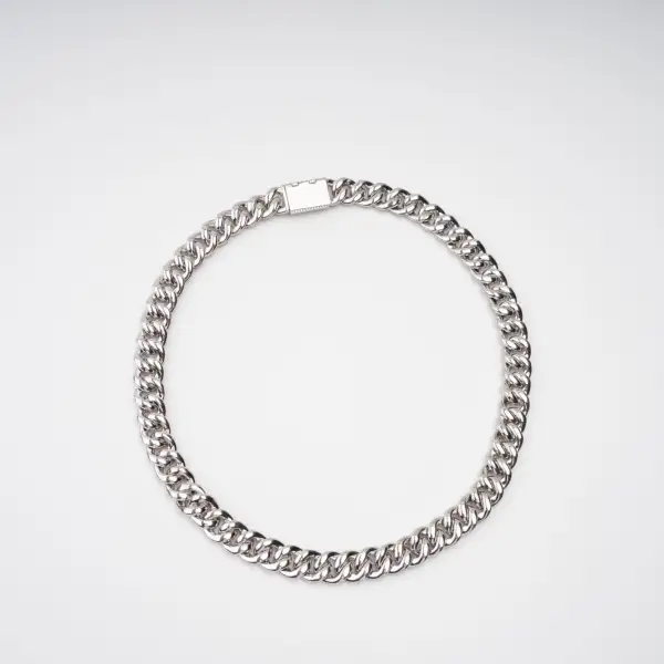 Silver Tone Cuban Link Crystal Embellished Necklace