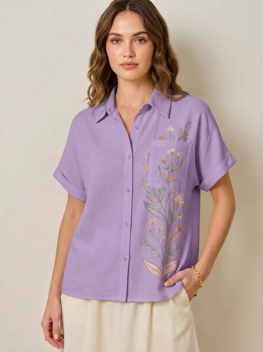 Women's Botanical Nature Lover Floral Printed Button-Up Shirt
