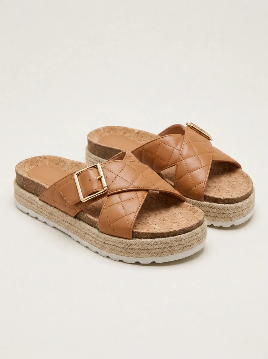 Everyday S Quilted Buckle Cork Platform Sandals
