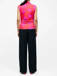 Abstract Art Turtleneck Pleated Top