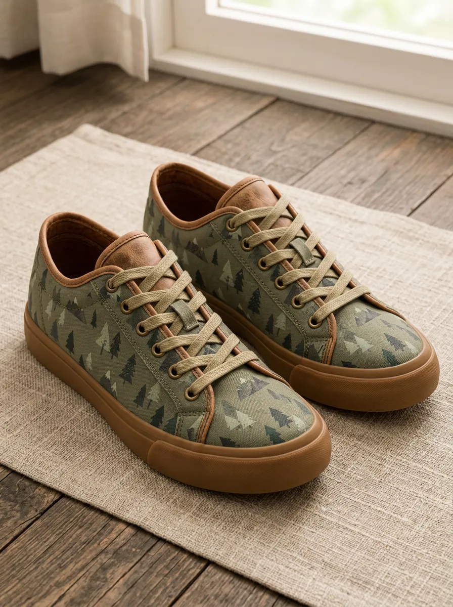 Men's Modern Nature Lover Forest Mountain Patterned Canvas Shoes