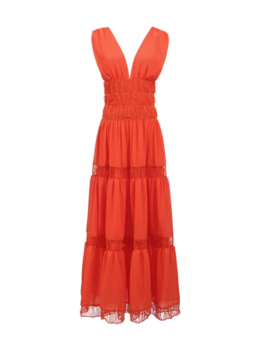 V Neck Tiered Sleeveless Maxi Dress