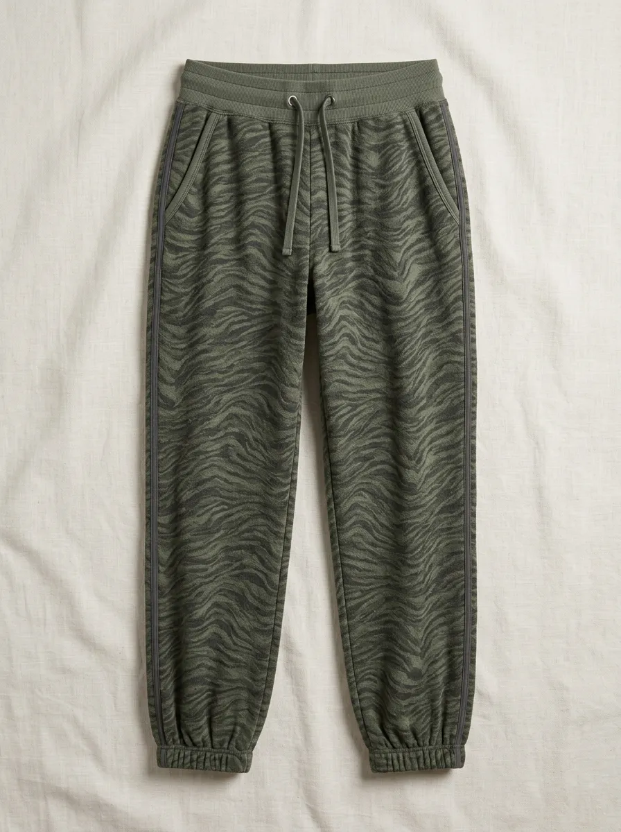 Women's Olive Green Zebra Animal Pattern Printed Joggers