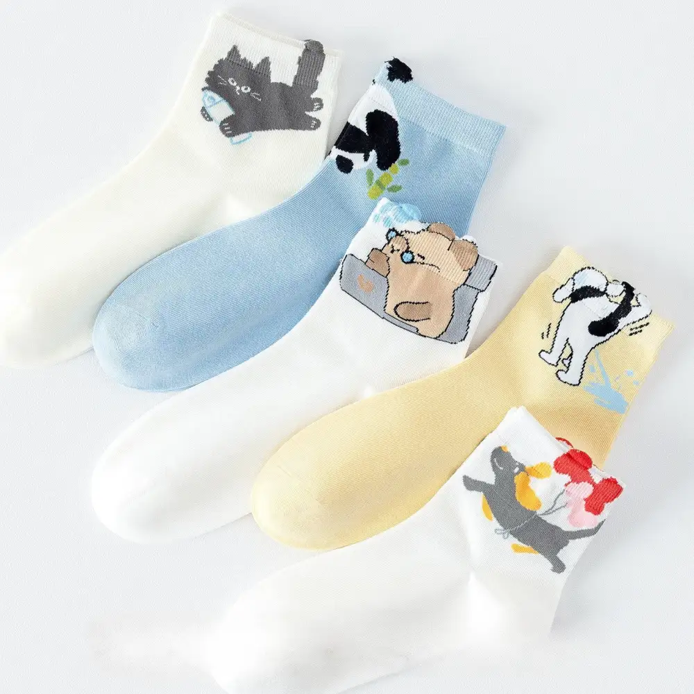 Whimsical Cartoon Animal Crew Socks