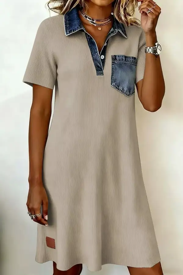 Denim Ribbed Mini Dress