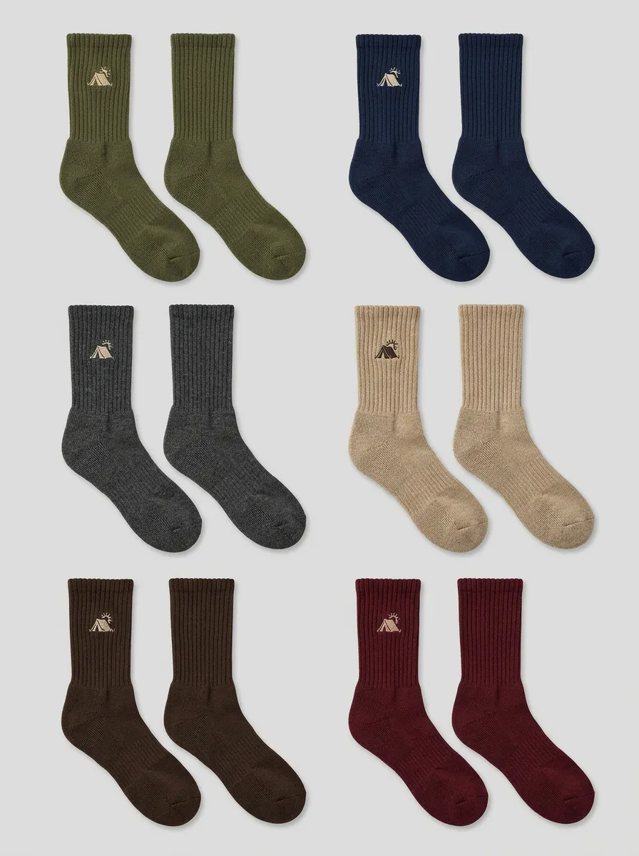 Men's Tent Mountain Vertical-Rib Embroidered Crew Sock Set