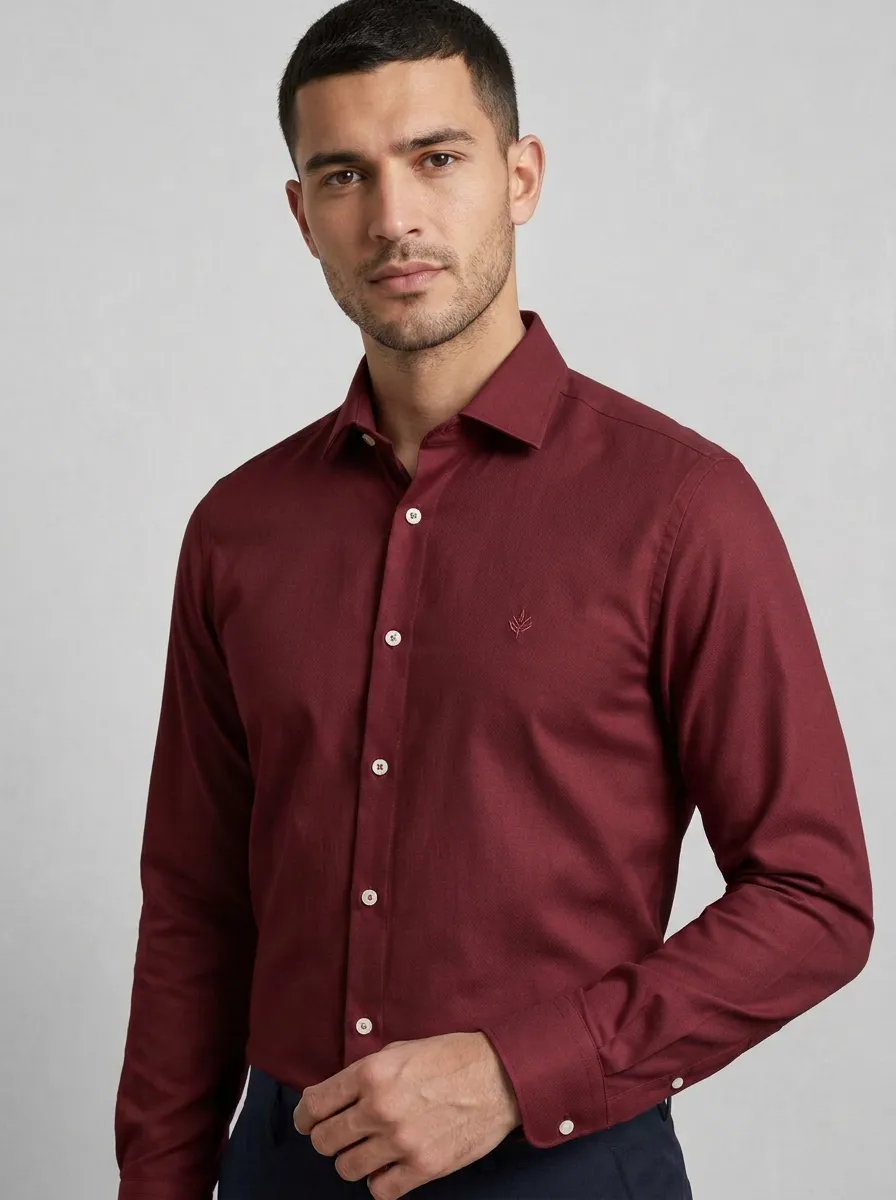 Men's Non-Iron Cotton Leaf Embroidery Long Sleeve Shirt