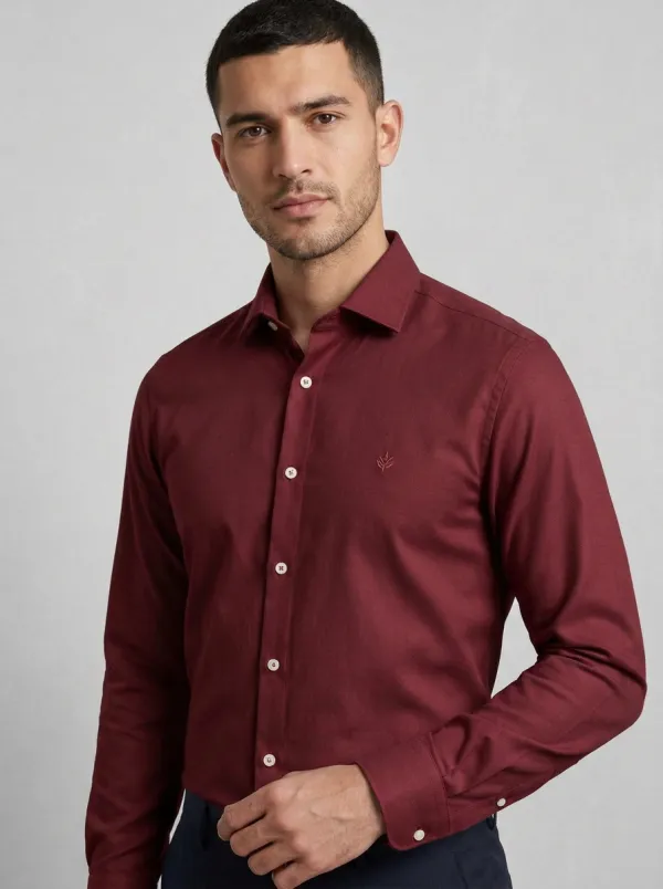 Men's Non-Iron Cotton Leaf Embroidery Long Sleeve Shirt