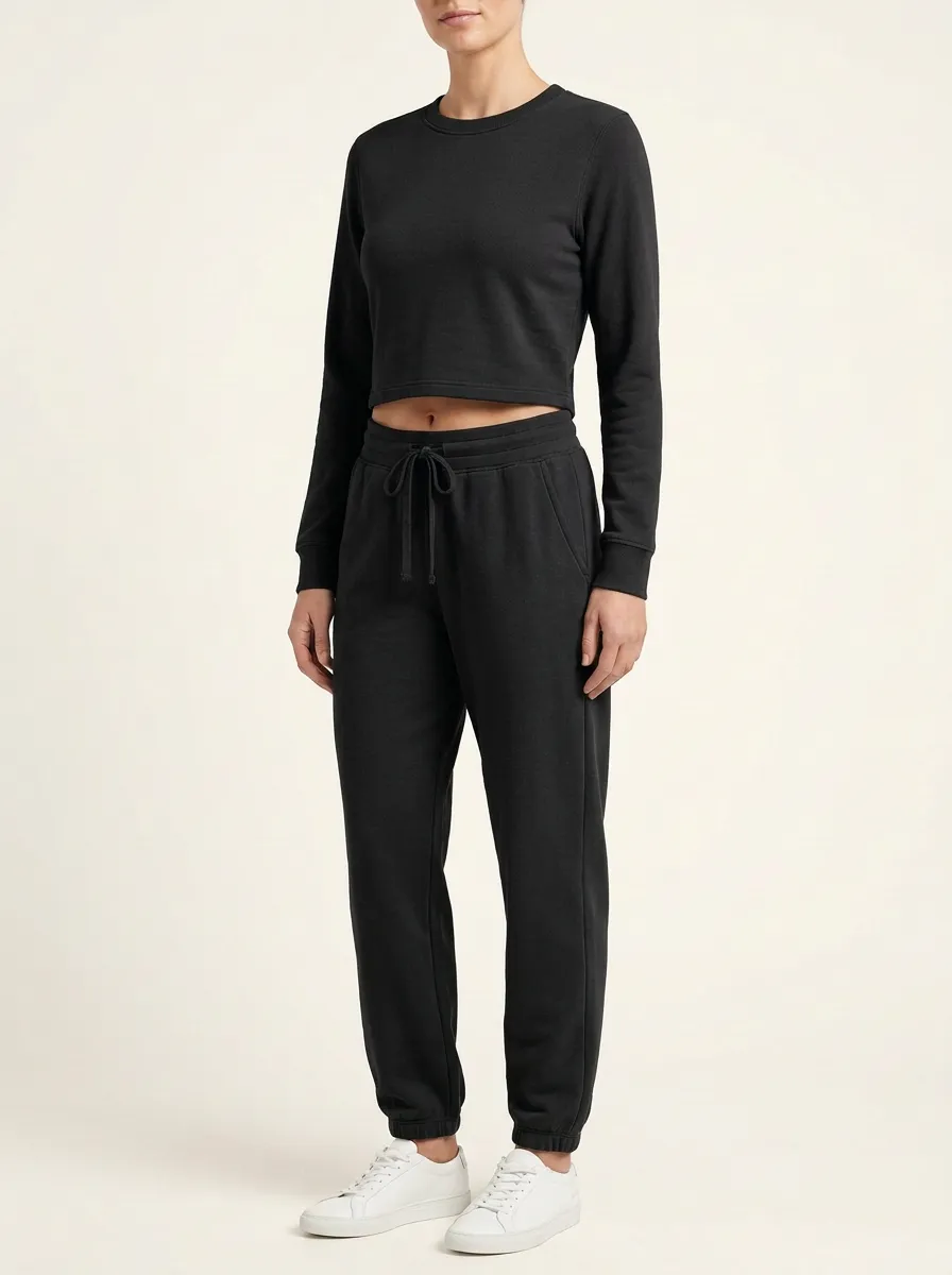 Women's Cropped Crewneck Side-Pocket Jogger Set
