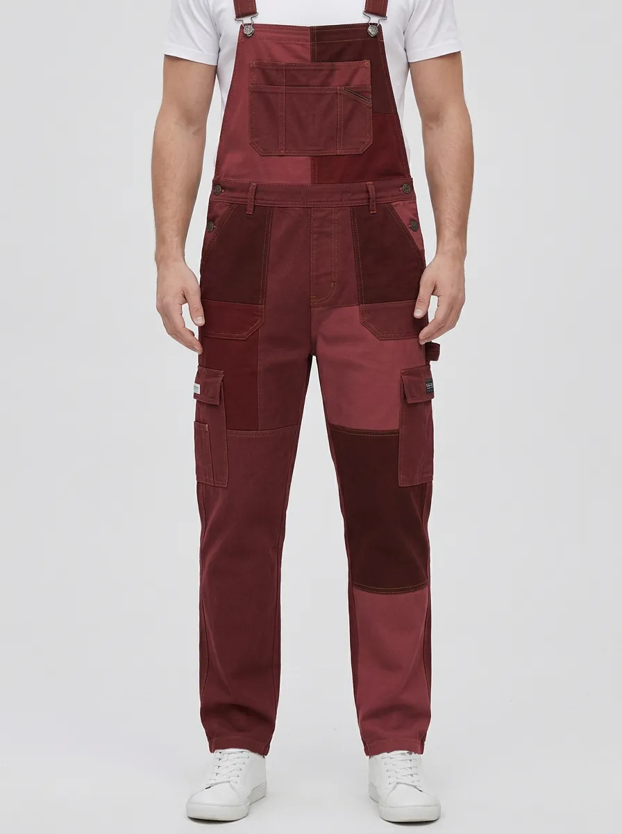 Patchwork Utility Flap Pocket Overalls