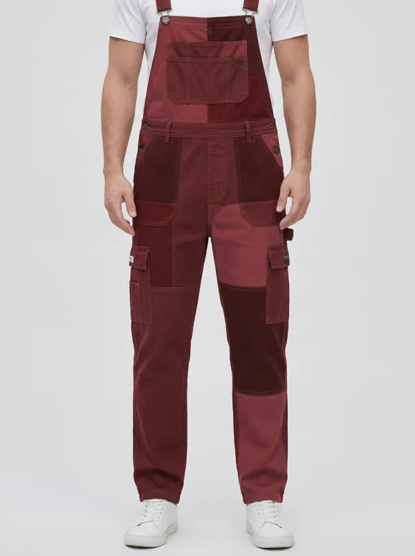 Patchwork Utility Flap Pocket Overalls