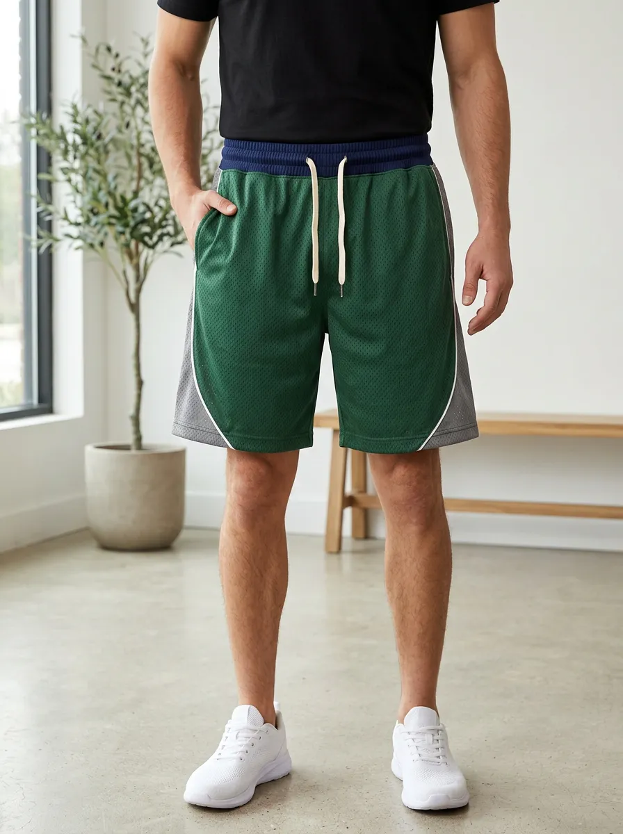 Men's Athletic Colorblock Mesh Drawstring Gym Shorts