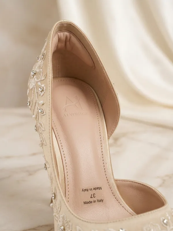 Rhinestone Floral Embroidered Pointed-Toe Women's Formal High Heels
